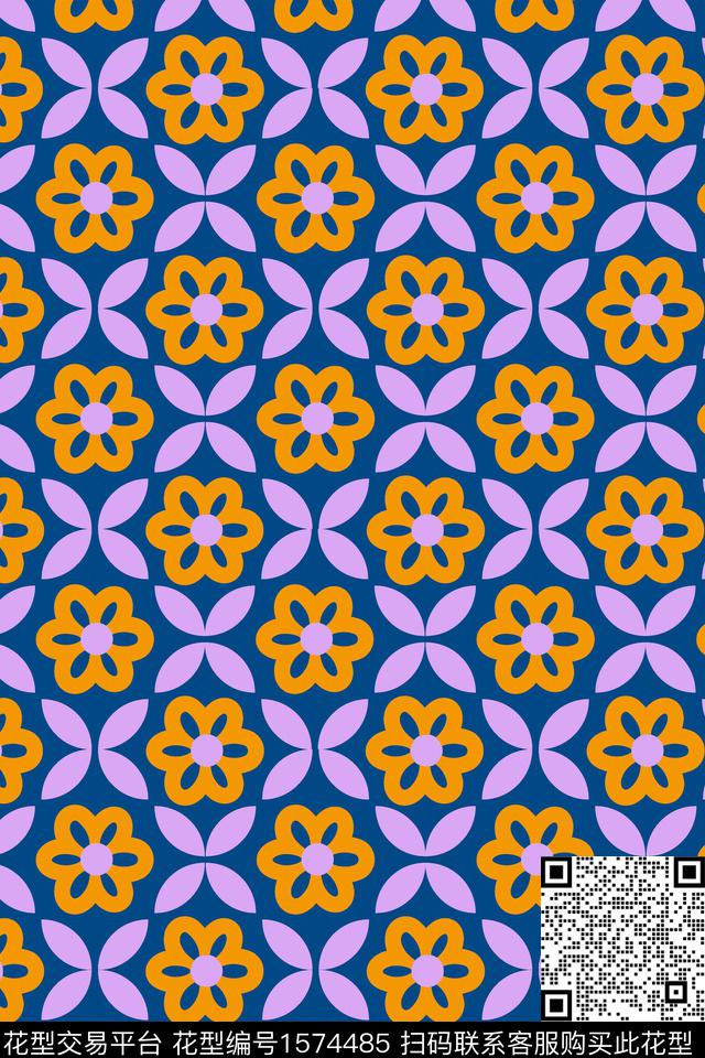 花卉平面花卉几何花卉传统印花华亿平台下载（图片编号: 1574485） - 瓦栏（Walan）