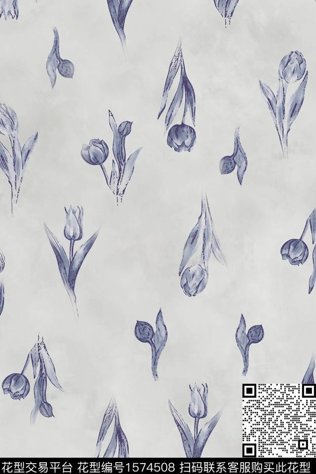 棉麻中国风郁金香数码印花华亿平台下载（图片编号: 1574508） - 瓦栏（Walan）