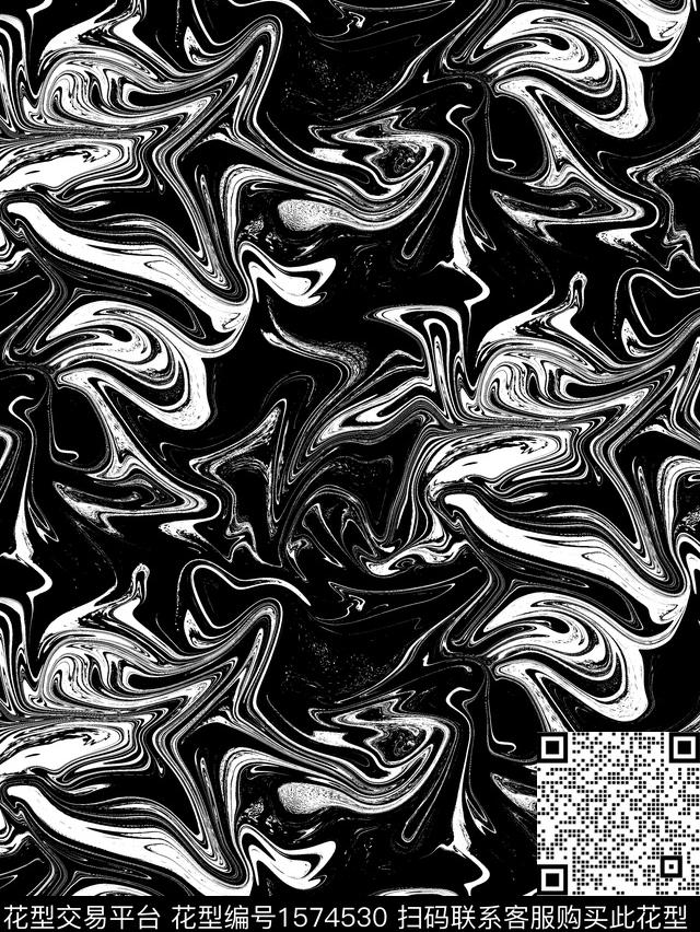 抽象涂鸦黑白数码印花华亿平台下载（图片编号: 1574530） - 瓦栏（Walan）