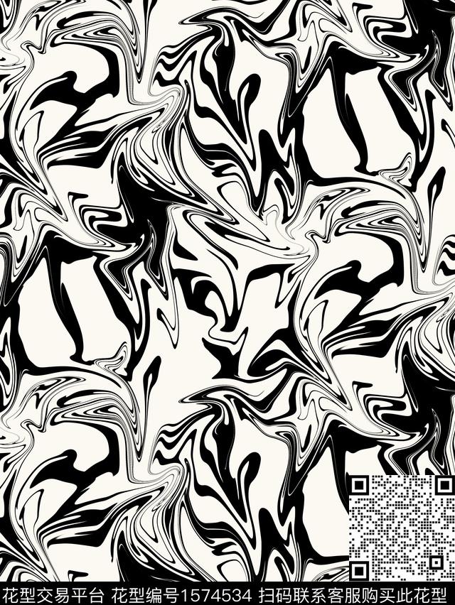 抽象涂鸦黑白数码印花华亿平台下载（图片编号: 1574534） - 瓦栏（Walan）