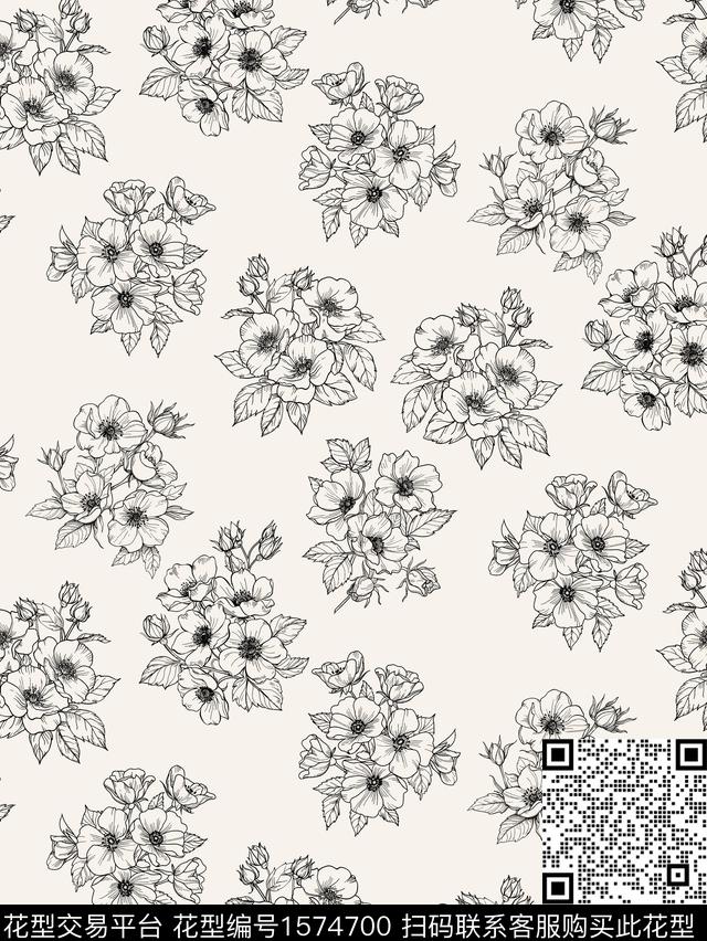 线条花卉花卉传统印花华亿平台下载（图片编号: 1574700） - 瓦栏（Walan）