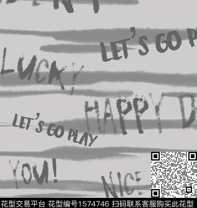 休闲笔触字母数码印花华亿平台下载（图片编号: 1574746） - 瓦栏（Walan）