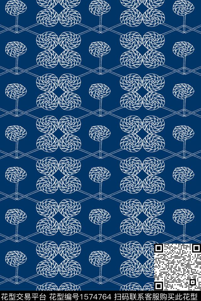 趣味棒棒糖蓝色传统印花华亿平台下载（图片编号: 1574764） - 瓦栏（Walan）