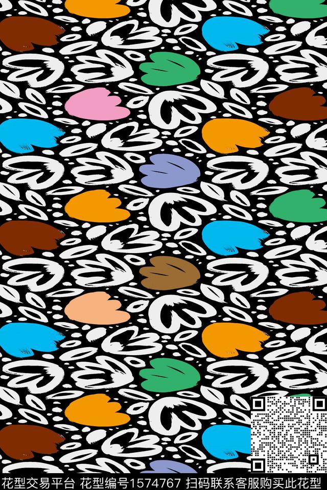 花卉满版散花笔触数码印花华亿平台下载（图片编号: 1574767） - 瓦栏（Walan）