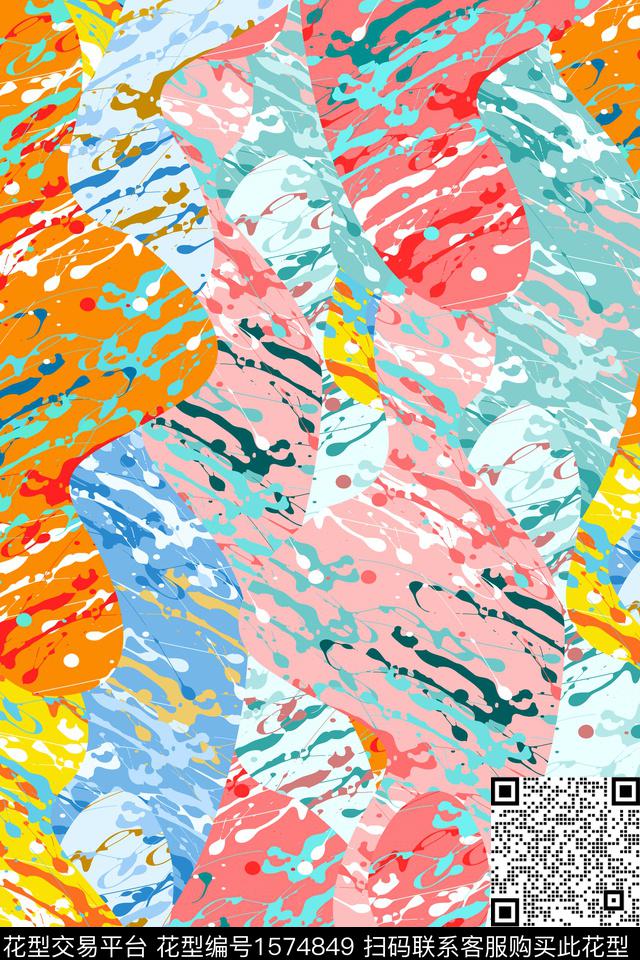 肌理涂鸦色块数码印花华亿平台下载（图片编号: 1574849） - 瓦栏（Walan）