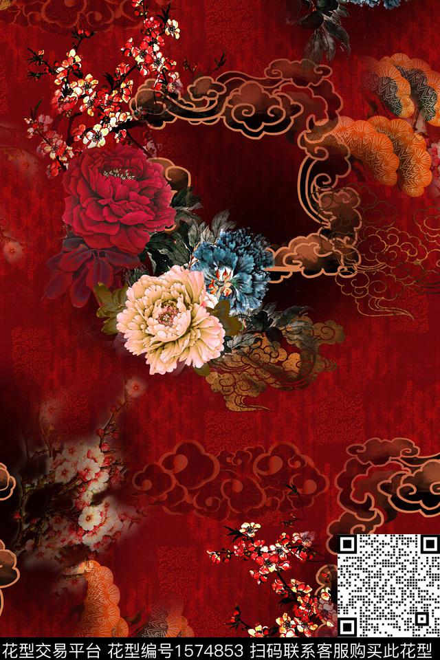 中国风花卉底纹数码印花华亿平台下载（图片编号: 1574853） - 瓦栏（Walan）