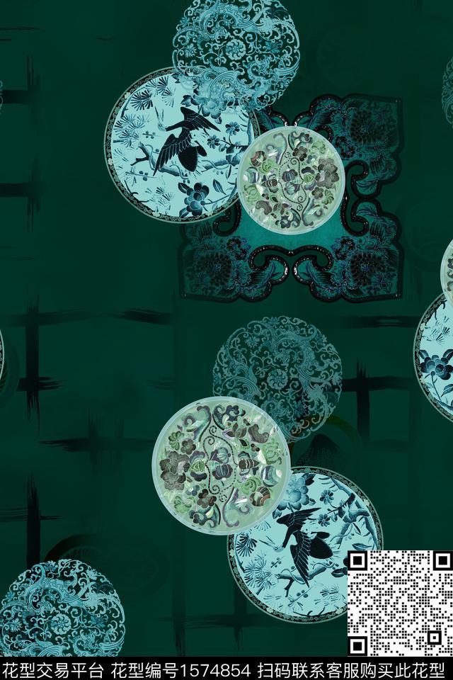 中国风圆盘花纹数码印花华亿平台下载（图片编号: 1574854） - 瓦栏（Walan）