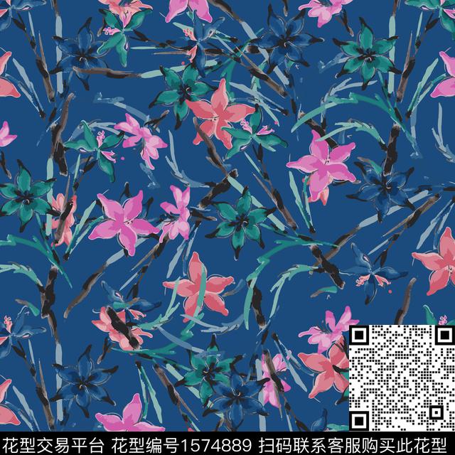 定位花卉树枝数码印花华亿平台下载（图片编号: 1574889） - 瓦栏（Walan）