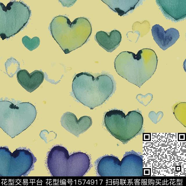 趣味爱心水彩数码印花华亿平台下载（图片编号: 1574917） - 瓦栏（Walan）