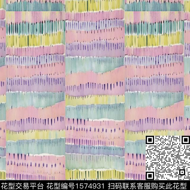 时尚水彩条纹数码印花华亿平台下载（图片编号: 1574931） - 瓦栏（Walan）