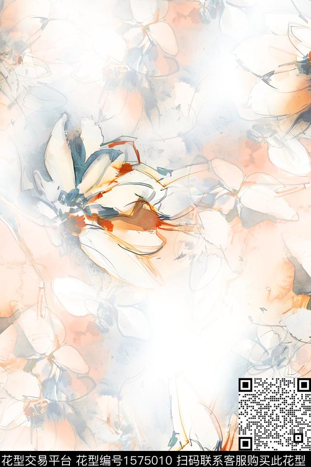 满版散花水彩花卉传统印花华亿平台下载（图片编号: 1575010） - 瓦栏（Walan）