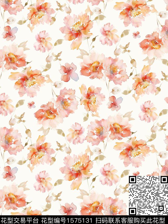 水彩花卉满版散花数码印花华亿平台下载（图片编号: 1575131） - 瓦栏（Walan）