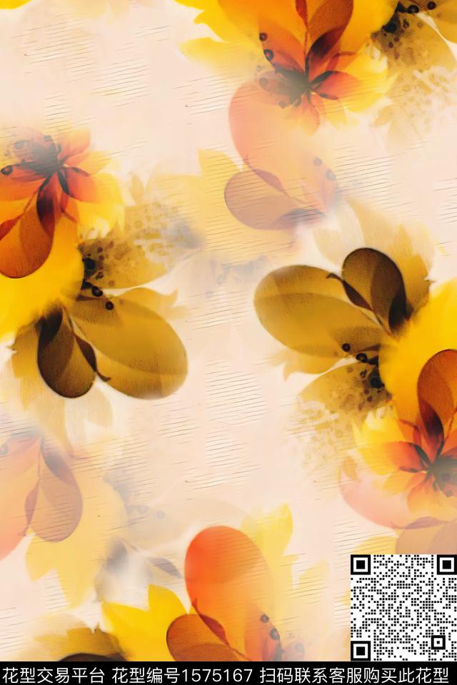 花卉满版散花水彩花卉传统印花华亿平台下载（图片编号: 1575167） - 瓦栏（Walan）