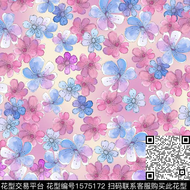 水彩花卉手绘花卉数码印花华亿平台下载（图片编号: 1575172） - 瓦栏（Walan）