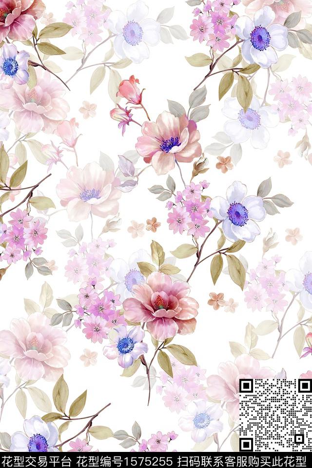 水彩花卉影花花卉数码印花华亿平台下载（图片编号: 1575255） - 瓦栏（Walan）