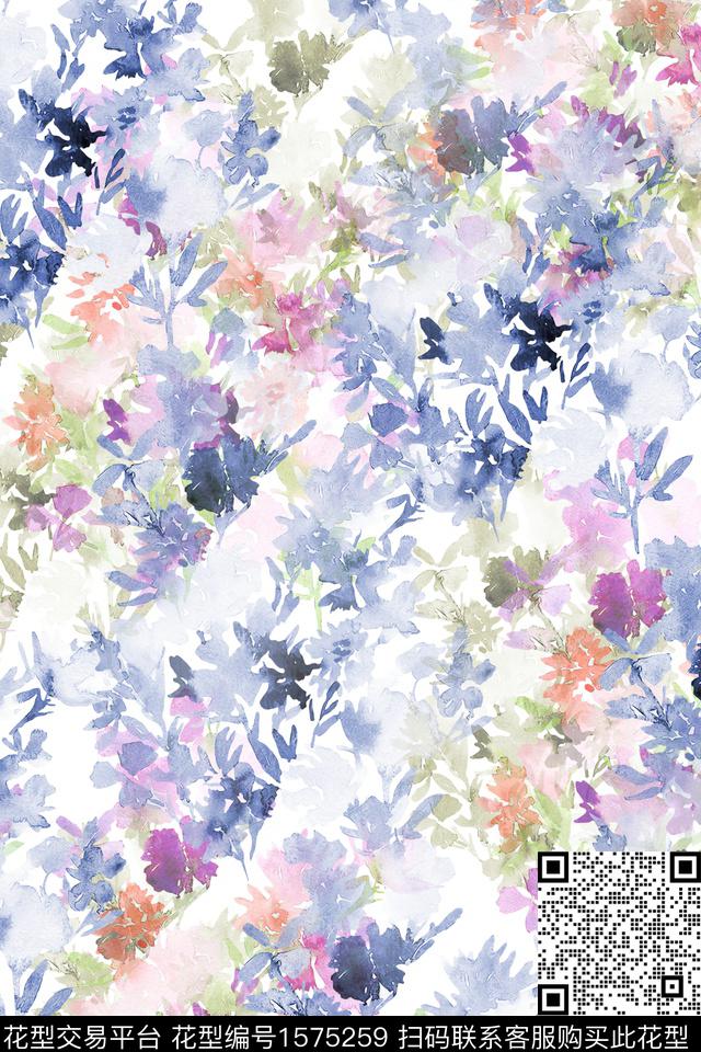 水彩花卉花卉满版散花数码印花华亿平台下载（图片编号: 1575259） - 瓦栏（Walan）