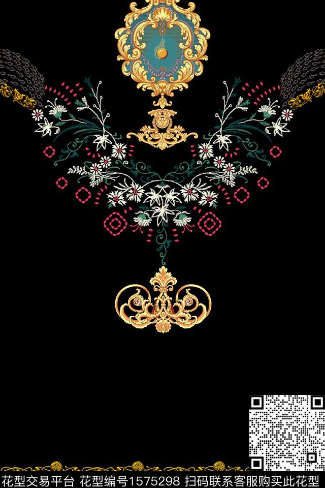 民族风定位花链条数码印花华亿平台下载（图片编号: 1575298） - 瓦栏（Walan）