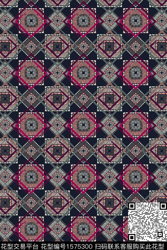 民族风笔触几何数码印花华亿平台下载（图片编号: 1575300） - 瓦栏（Walan）