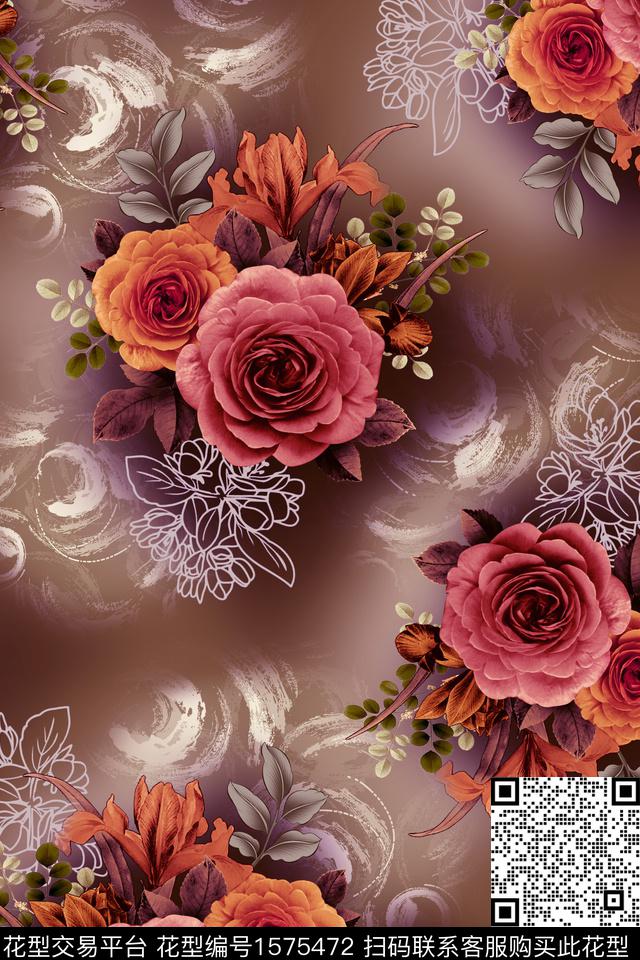 花卉底纹中老年数码印花华亿平台下载（图片编号: 1575472） - 瓦栏（Walan）