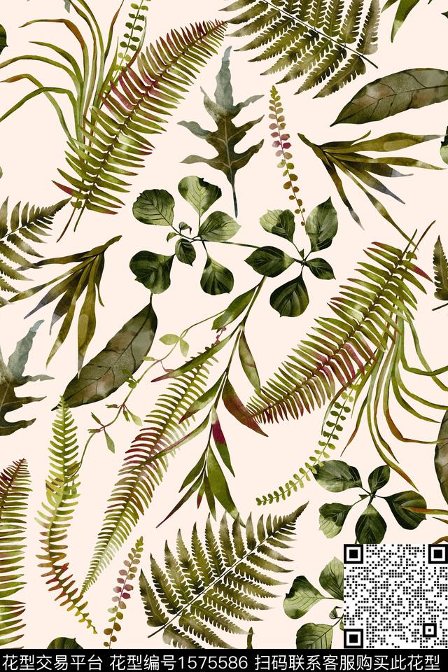 植物绿植树叶蕨类数码印花华亿平台下载（图片编号: 1575586） - 瓦栏（Walan）