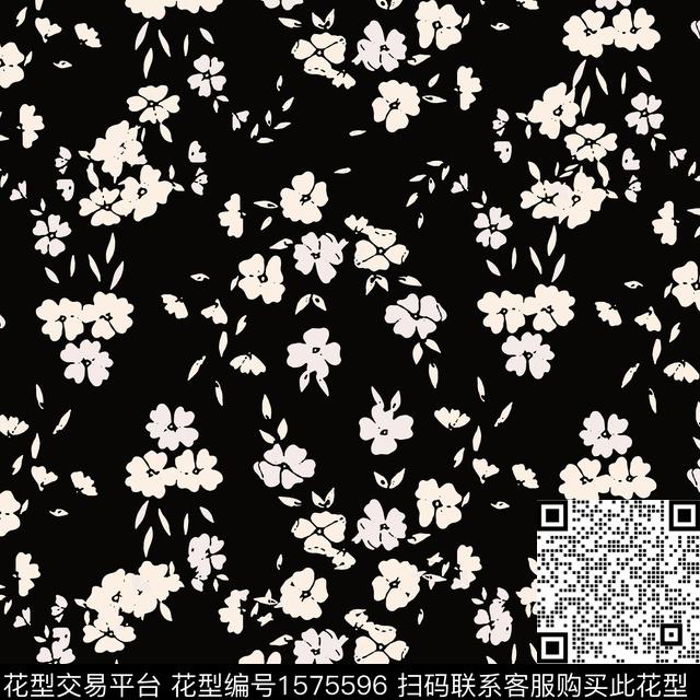 黑白花卉小碎花数码印花华亿平台下载（图片编号: 1575596） - 瓦栏（Walan）