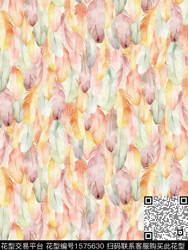 水彩羽毛羽毛春夏华亿平台数码印花华亿平台下载（图片编号: 1575630） - 瓦栏（Walan）