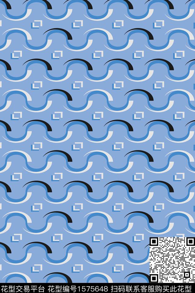 几何蓝色条纹传统印花华亿平台下载（图片编号: 1575648） - 瓦栏（Walan）