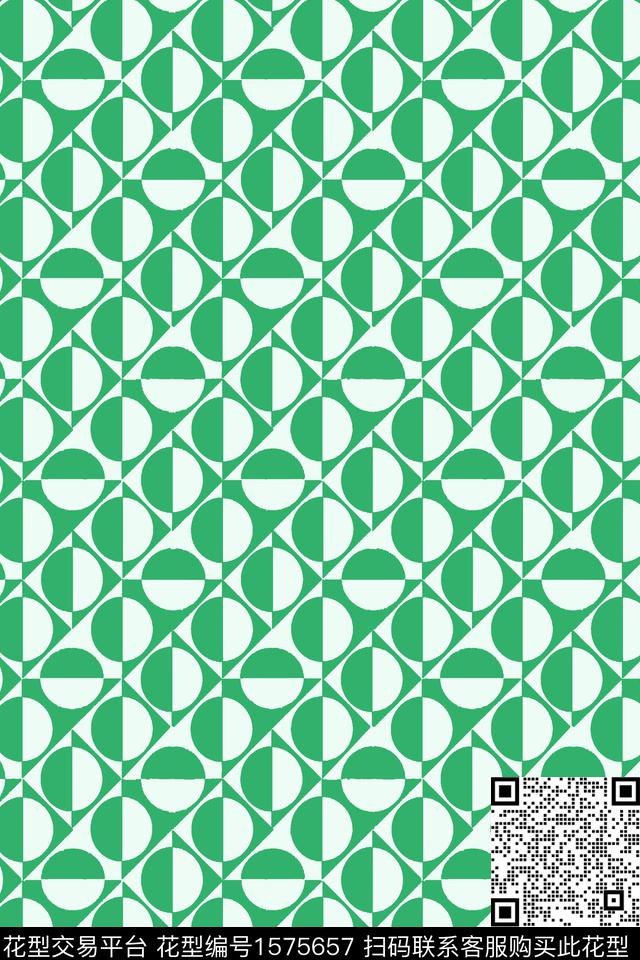 绿色几何圆传统印花华亿平台下载（图片编号: 1575657） - 瓦栏（Walan）