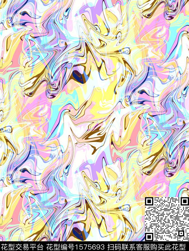 抽象涂鸦涟漪数码印花华亿平台下载（图片编号: 1575693） - 瓦栏（Walan）