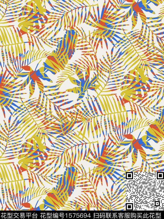 植物叶子叠加数码印花华亿平台下载（图片编号: 1575694） - 瓦栏（Walan）