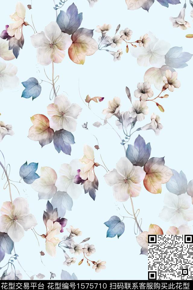 花卉水彩花卉清爽花卉数码印花华亿平台下载（图片编号: 1575710） - 瓦栏（Walan）