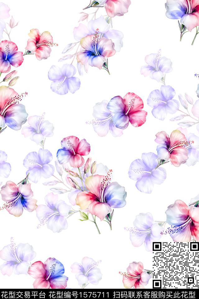 花卉水彩花卉清爽花卉数码印花华亿平台下载（图片编号: 1575711） - 瓦栏（Walan）