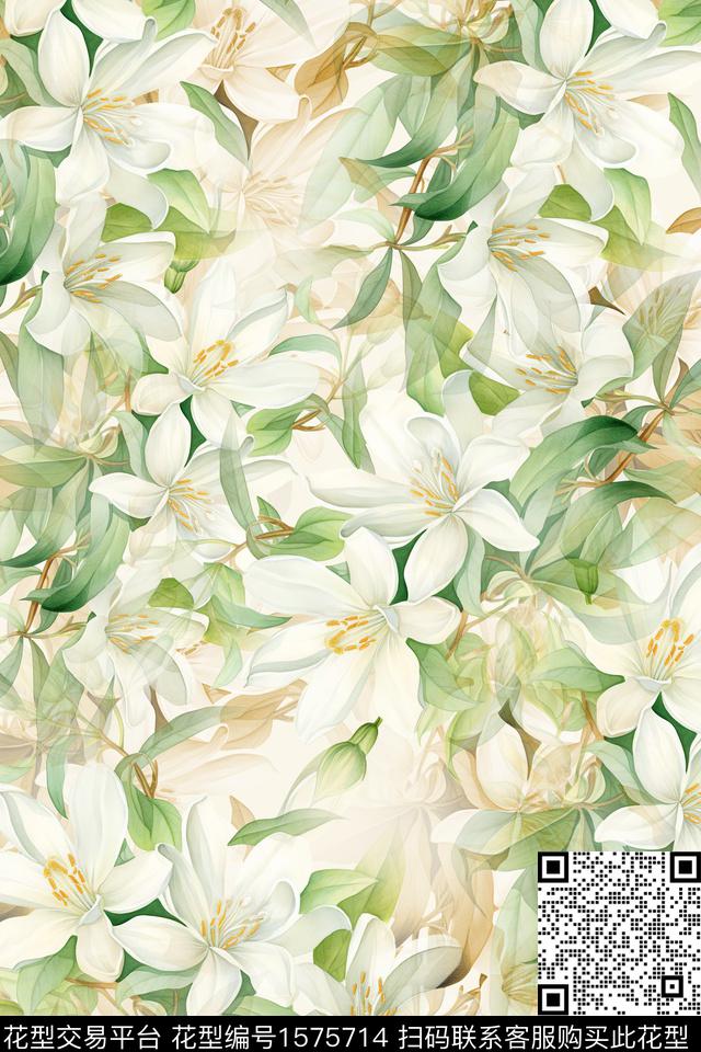 雪纺花卉水彩花卉数码印花华亿平台下载（图片编号: 1575714） - 瓦栏（Walan）