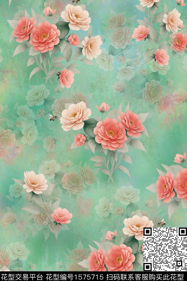 底纹花卉影花数码印花华亿平台下载（图片编号: 1575715） - 瓦栏（Walan）