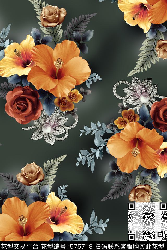 中东大花花卉数码印花华亿平台下载（图片编号: 1575718） - 瓦栏（Walan）