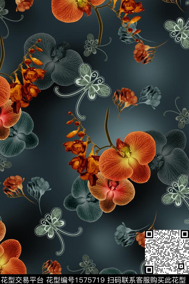 中东大花花卉数码印花华亿平台下载（图片编号: 1575719） - 瓦栏（Walan）