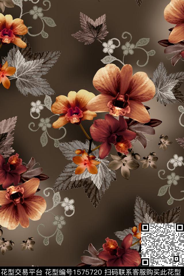 中东大花花卉数码印花华亿平台下载（图片编号: 1575720） - 瓦栏（Walan）