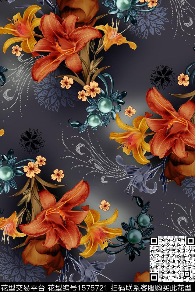 中东大花花卉数码印花华亿平台下载（图片编号: 1575721） - 瓦栏（Walan）