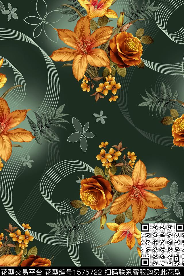 中东大花花卉数码印花华亿平台下载（图片编号: 1575722） - 瓦栏（Walan）