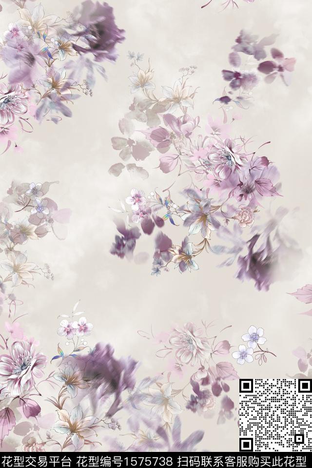 小清新真丝花卉数码印花华亿平台下载（图片编号: 1575738） - 瓦栏（Walan）