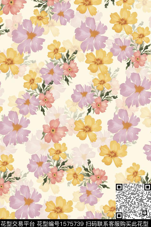 水彩花卉小碎花影花数码印花华亿平台下载（图片编号: 1575739） - 瓦栏（Walan）