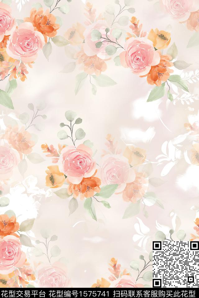 花卉剪影影花数码印花华亿平台下载（图片编号: 1575741） - 瓦栏（Walan）