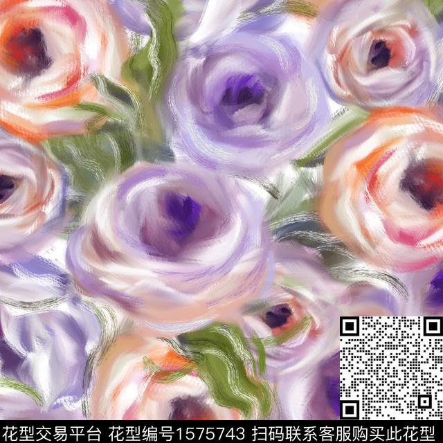 植物花卉笔触数码印花华亿平台下载（图片编号: 1575743） - 瓦栏（Walan）