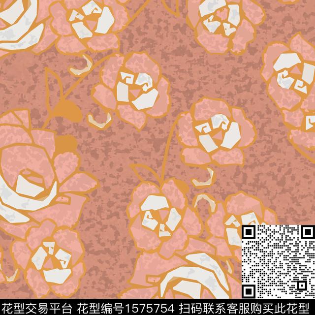 几何花卉底纹平面花卉数码印花华亿平台下载（图片编号: 1575754） - 瓦栏（Walan）