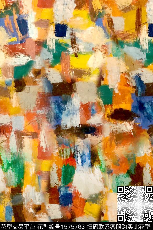抽象涂鸦笔触数码印花华亿平台下载（图片编号: 1575763） - 瓦栏（Walan）