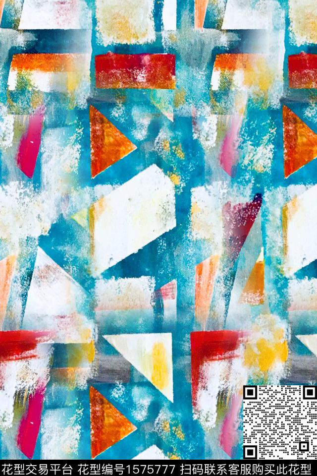 抽象涂鸦笔触数码印花华亿平台下载（图片编号: 1575777） - 瓦栏（Walan）