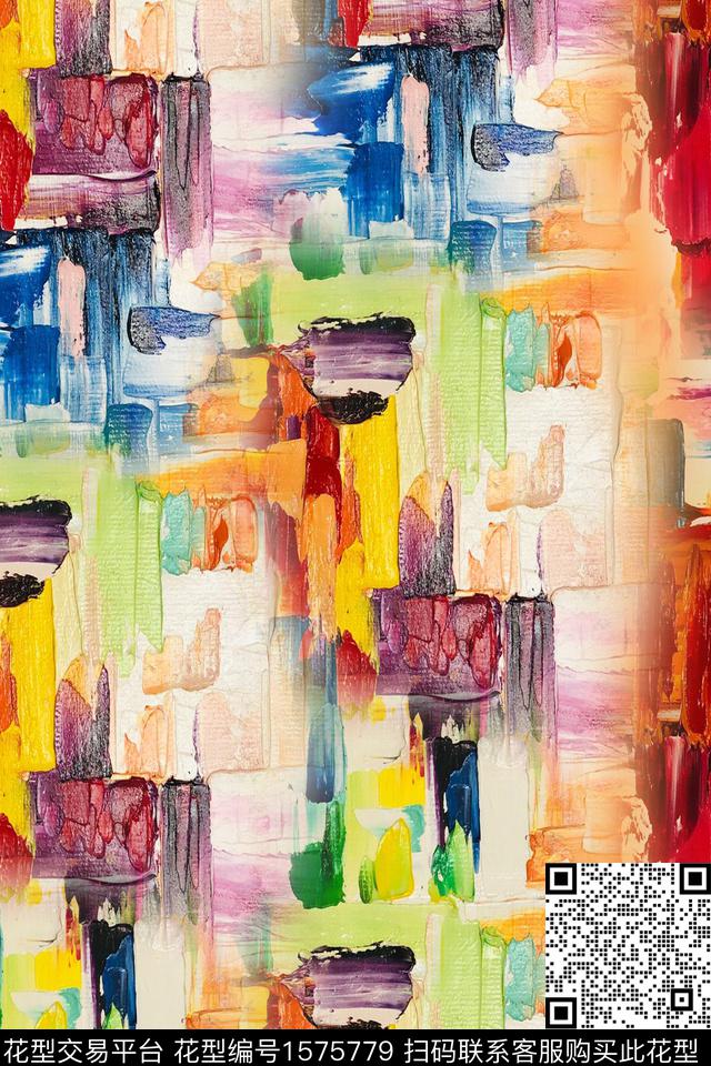 抽象涂鸦笔触数码印花华亿平台下载（图片编号: 1575779） - 瓦栏（Walan）