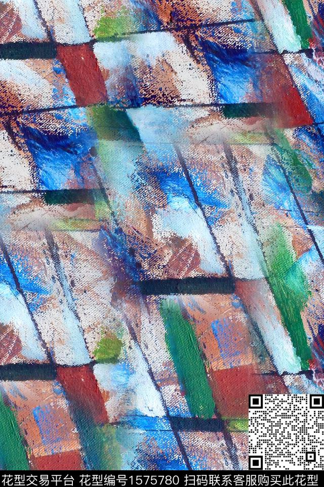 抽象涂鸦笔触数码印花华亿平台下载（图片编号: 1575780） - 瓦栏（Walan）