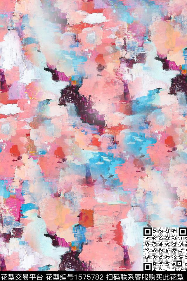 抽象涂鸦笔触数码印花华亿平台下载（图片编号: 1575782） - 瓦栏（Walan）