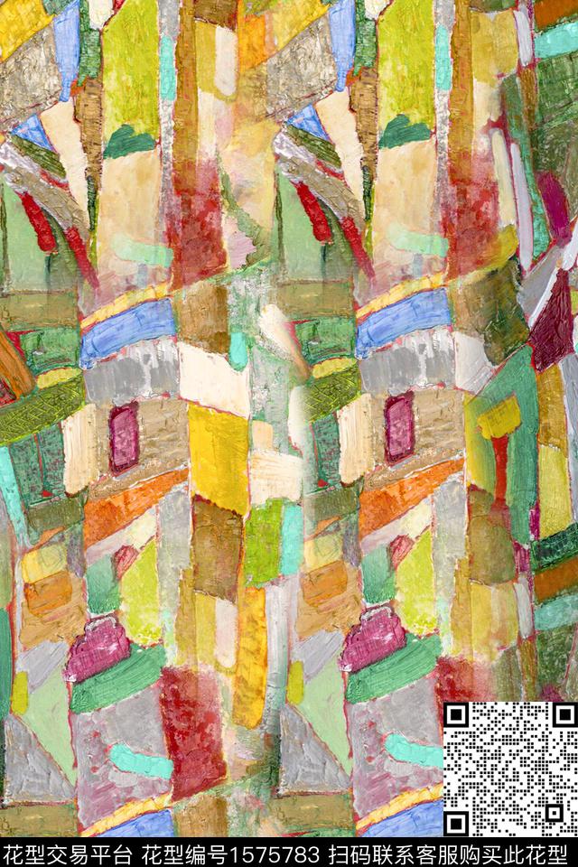 抽象涂鸦笔触数码印花华亿平台下载（图片编号: 1575783） - 瓦栏（Walan）